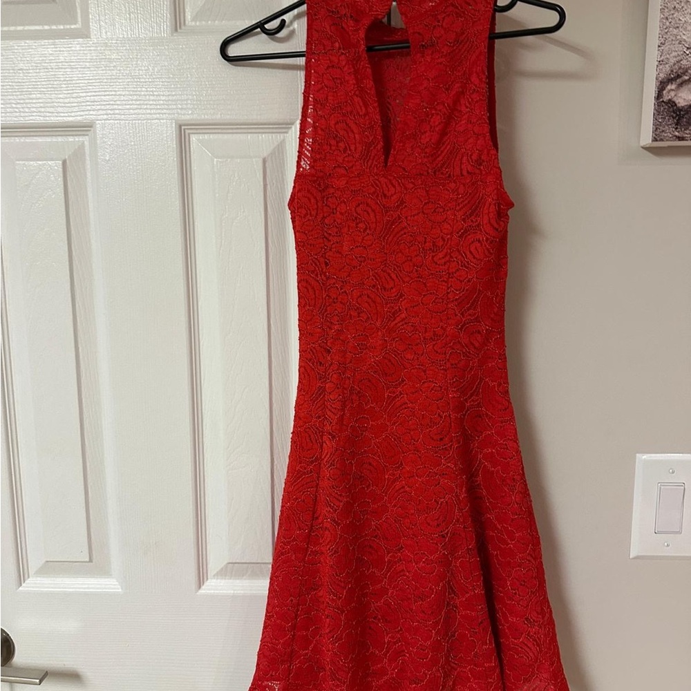 Guess Vibrant Red Backless Lace Dress